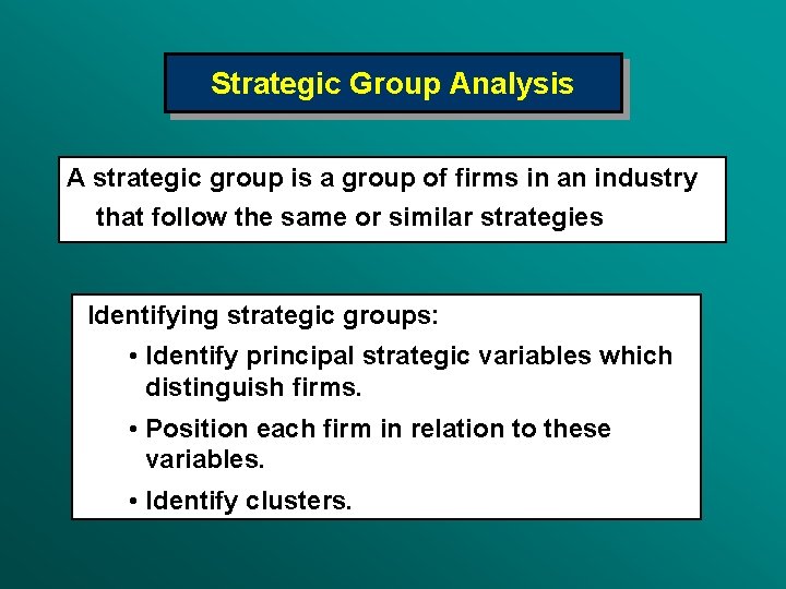 Strategic Group Analysis A strategic group is a group of firms in an industry