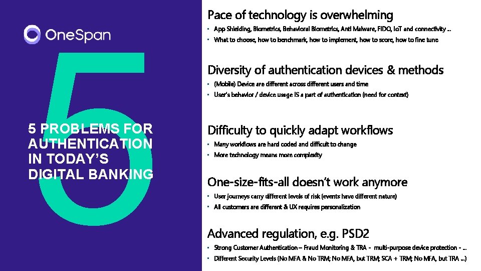 5 5 PROBLEMS FOR AUTHENTICATION IN TODAY’S DIGITAL BANKING Pace of technology is overwhelming