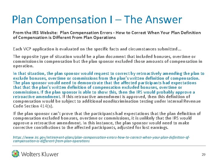 Plan Compensation I – The Answer From the IRS Website: Plan Compensation Errors -