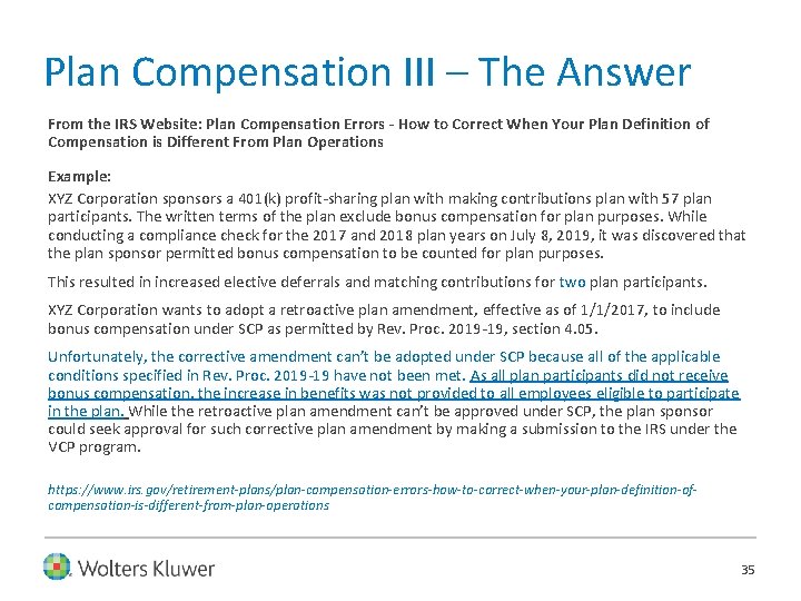 Plan Compensation III – The Answer From the IRS Website: Plan Compensation Errors -