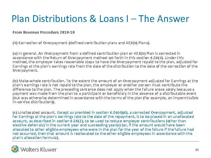 Plan Distributions & Loans I – The Answer From Revenue Procedure 2019 -19 (4)