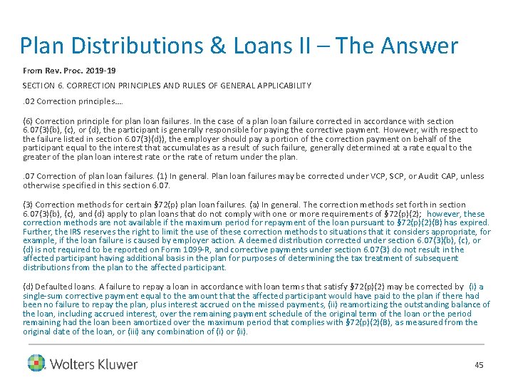 Plan Distributions & Loans II – The Answer From Rev. Proc. 2019 -19 SECTION