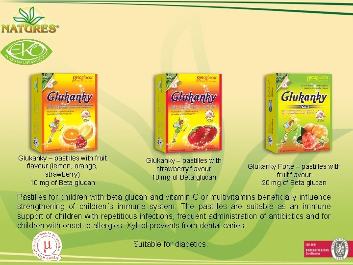 Glukanky – pastilles with fruit flavour (lemon, orange, strawberry) 10 mg of Beta glucan