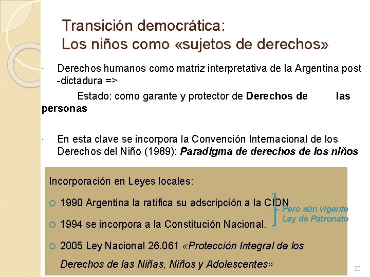 Transición democrática: Los niños como «sujetos de derechos» Derechos humanos como matriz interpretativa de Transición democrática: Los niños como «sujetos de derechos» Derechos humanos como matriz interpretativa de