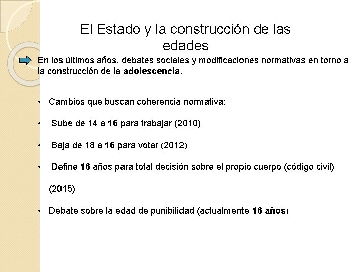 El Estado y la construcción de las edades En los últimos años, debates sociales El Estado y la construcción de las edades En los últimos años, debates sociales