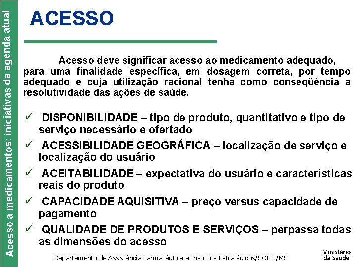 Acesso a medicamentos: iniciativas da agenda atual ACESSO Acesso deve significar acesso ao medicamento