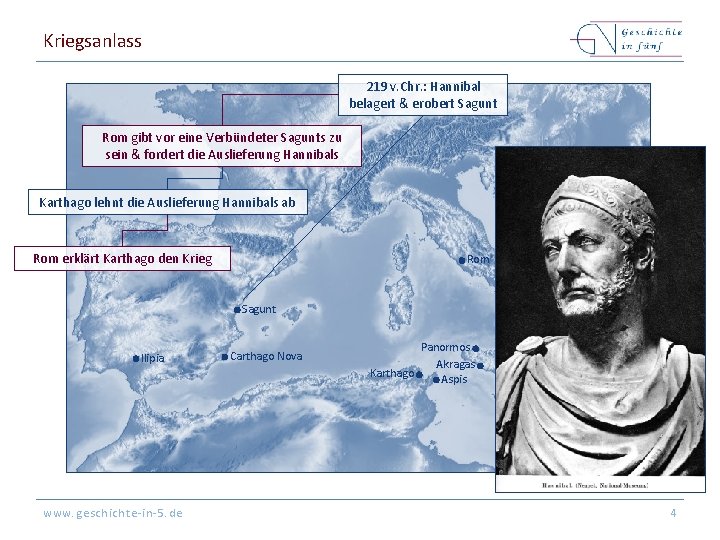 Kriegsanlass 219 v. Chr. : Hannibal belagert & erobert Sagunt Rom gibt vor eine