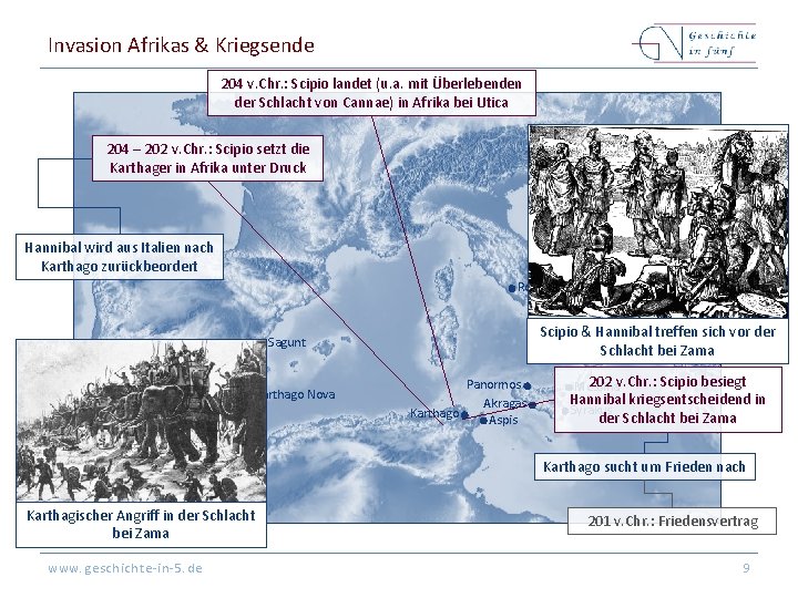 Invasion Afrikas & Kriegsende 204 v. Chr. : Scipio landet (u. a. mit Überlebenden