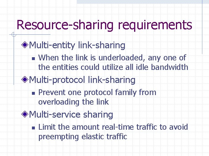 Resource-sharing requirements Multi-entity link-sharing n When the link is underloaded, any one of the Resource-sharing requirements Multi-entity link-sharing n When the link is underloaded, any one of the