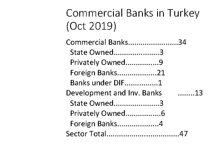 Commercial Banks in Turkey (Oct 2019) Commercial Banks. . . 34 State Owned. .