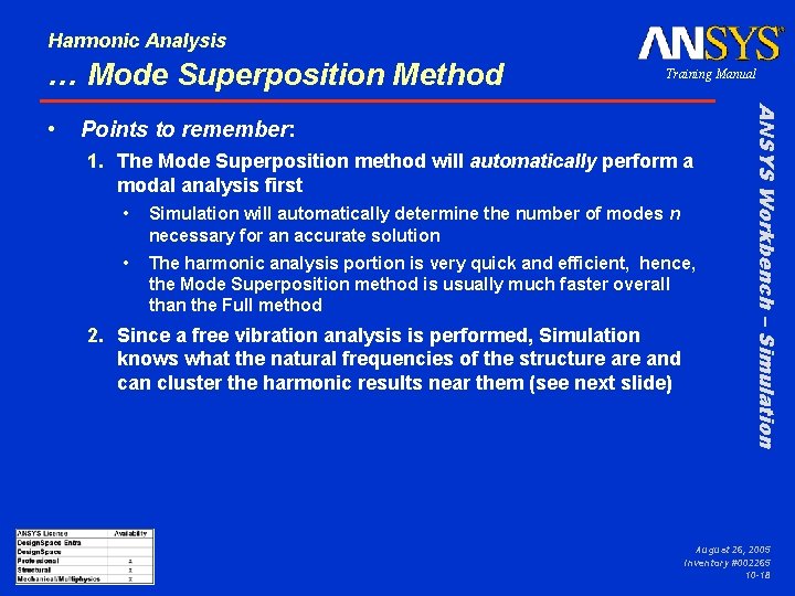 Harmonic Analysis … Mode Superposition Method Points to remember: 1. The Mode Superposition method