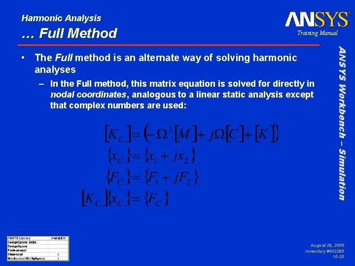 Harmonic Analysis … Full Method Training Manual – In the Full method, this matrix