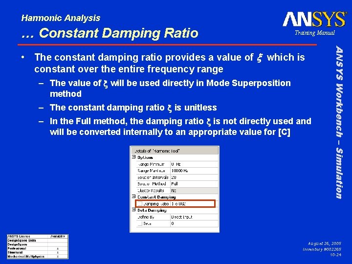 Harmonic Analysis … Constant Damping Ratio Training Manual – The value of x will