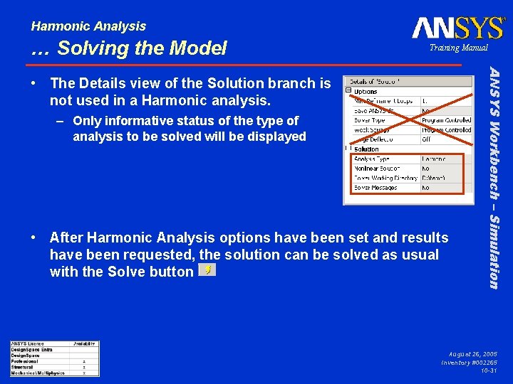 Harmonic Analysis … Solving the Model Training Manual – Only informative status of the