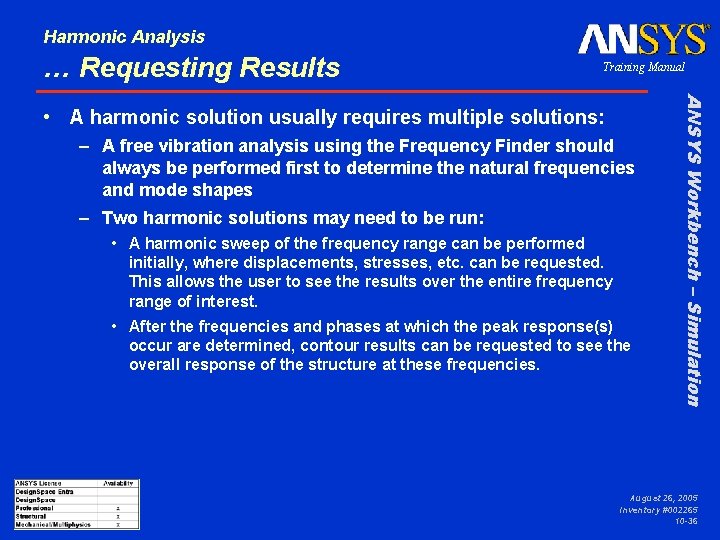 Harmonic Analysis … Requesting Results Training Manual – A free vibration analysis using the