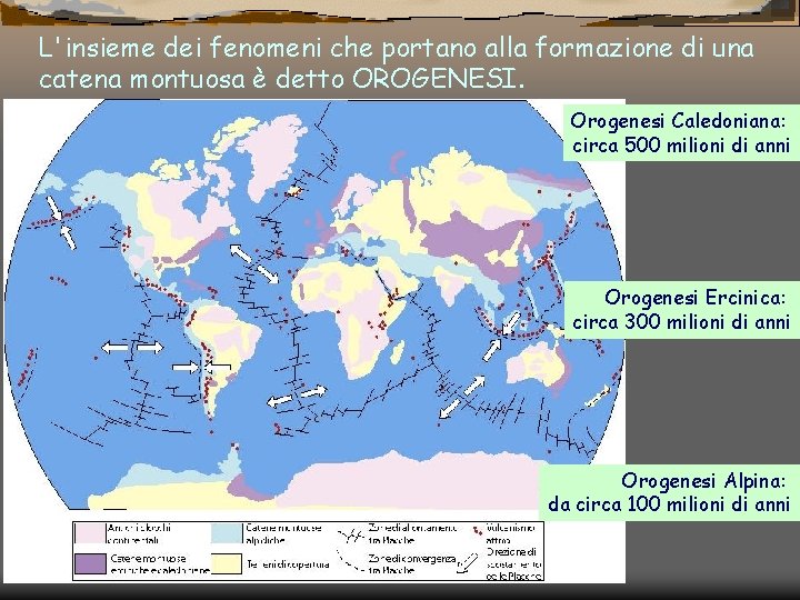 L'insieme dei fenomeni che portano alla formazione di una catena montuosa è detto OROGENESI.
