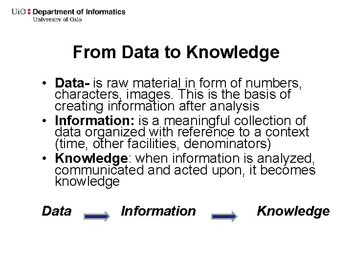 From Data to Knowledge • Data- is raw material in form of numbers, characters,