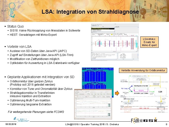 LSA: Integration von Strahldiagnose § Status Quo • SIS 18: Keine Rückkopplung von Messdaten