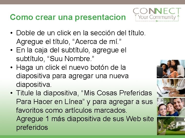 Como crear una presentacion • Doble de un click en la sección del título.