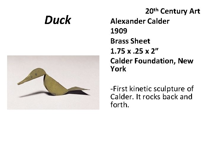 Duck 20 th Century Art Alexander Calder 1909 Brass Sheet 1. 75 x. 25