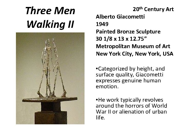Three Men Walking II 20 th Century Art Alberto Giacometti 1949 Painted Bronze Sculpture