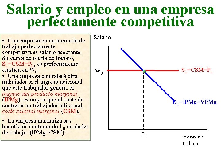 Salario y empleo en una empresa perfectamente competitiva • Una empresa en un mercado