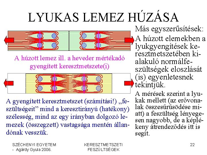 LYUKAS LEMEZ HÚZÁSA A húzott lemez ill. a heveder mértékadó gyengített keresztmetszete(i) Más egyszerűsítések: