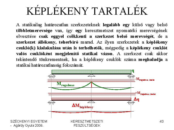 KÉPLÉKENY TARTALÉK A statikailag határozatlan szerkezeteknek legalább egy külső vagy belső többletmerevsége van, így