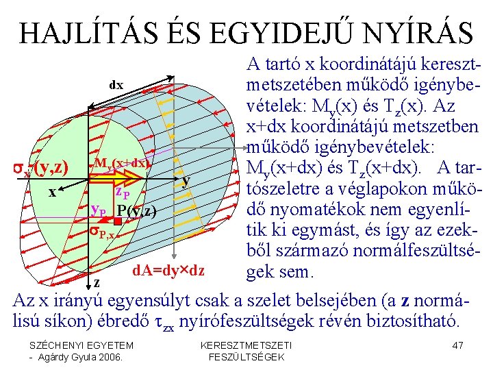 HAJLÍTÁS ÉS EGYIDEJŰ NYÍRÁS dx sx (y, z) x My(x+dx) y. P s. P,