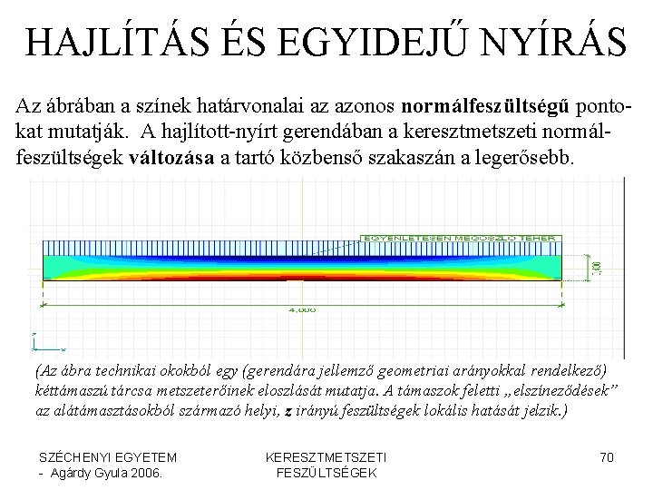 HAJLÍTÁS ÉS EGYIDEJŰ NYÍRÁS Az ábrában a színek határvonalai az azonos normálfeszültségű pontokat mutatják.