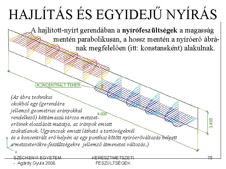 HAJLÍTÁS ÉS EGYIDEJŰ NYÍRÁS A hajlított-nyírt gerendában a nyírófeszültségek a magasság mentén parabolikusan, a