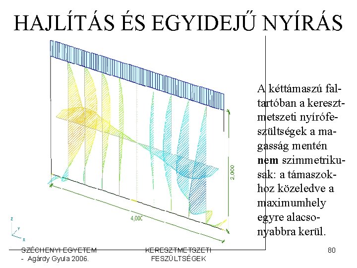 HAJLÍTÁS ÉS EGYIDEJŰ NYÍRÁS A kéttámaszú faltartóban a keresztmetszeti nyírófeszültségek a magasság mentén nem