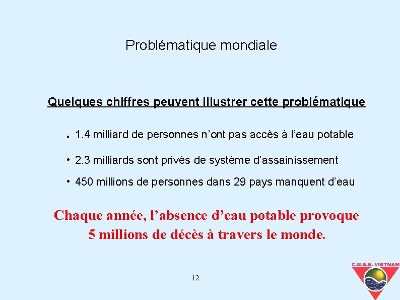 Problématique mondiale Quelques chiffres peuvent illustrer cette problématique ● 1. 4 milliard de personnes