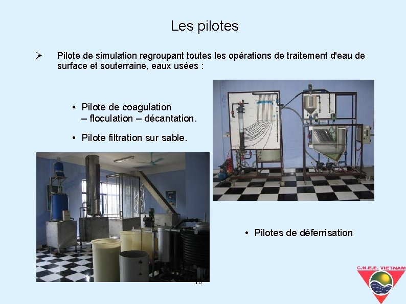 Les pilotes Pilote de simulation regroupant toutes les opérations de traitement d'eau de surface