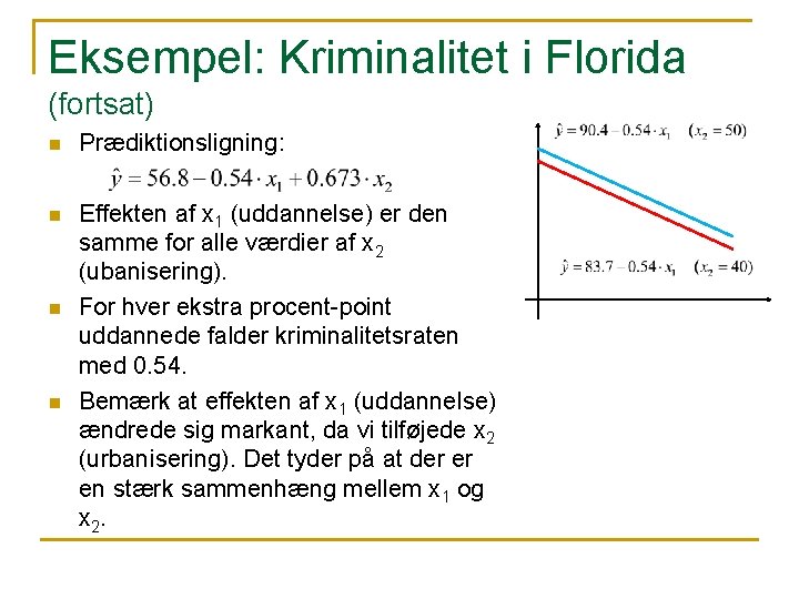 Eksempel: Kriminalitet i Florida (fortsat) n Prædiktionsligning: n Effekten af x 1 (uddannelse) er Eksempel: Kriminalitet i Florida (fortsat) n Prædiktionsligning: n Effekten af x 1 (uddannelse) er