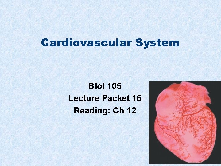 Cardiovascular System Biol 105 Lecture Packet 15 Reading: Ch 12 