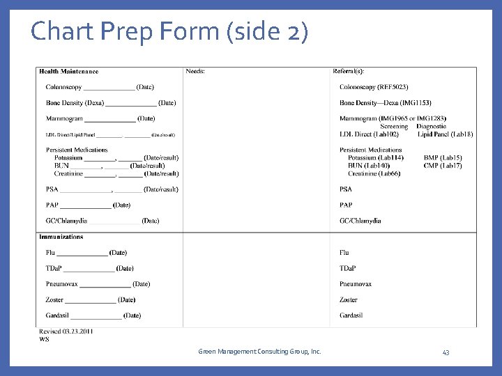 Chart Prep Form (side 2) Green Management Consulting Group, Inc. 43 Chart Prep Form (side 2) Green Management Consulting Group, Inc. 43