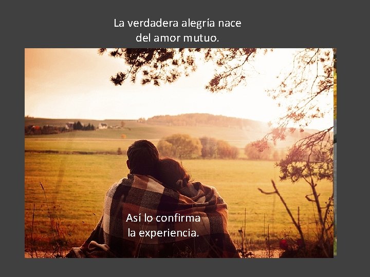 La verdadera alegría nace del amor mutuo. Así lo confirma la experiencia. 
