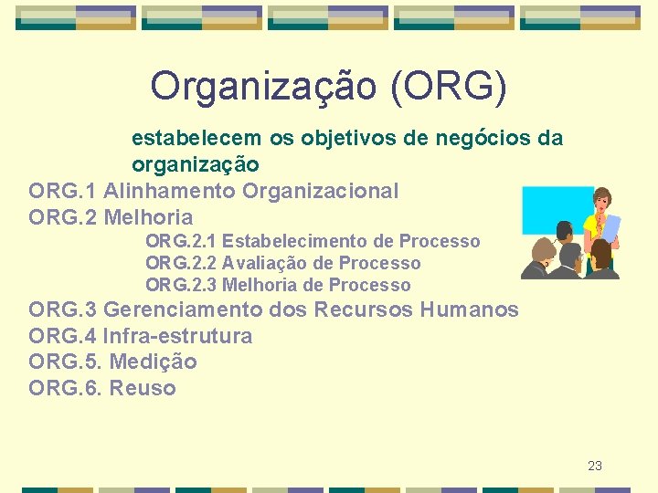 Organização (ORG) estabelecem os objetivos de negócios da organização ORG. 1 Alinhamento Organizacional ORG.