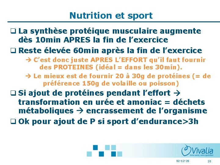 Nutrition et sport q La synthèse protéique musculaire augmente dès 10 min APRES la Nutrition et sport q La synthèse protéique musculaire augmente dès 10 min APRES la