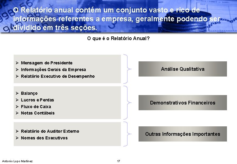 O Relatório anual contém um conjunto vasto e rico de informações referentes a empresa,