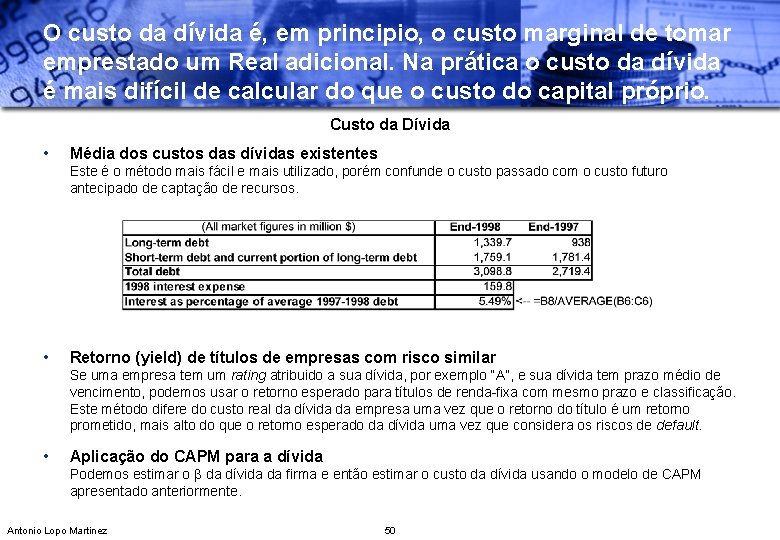 O custo da dívida é, em principio, o custo marginal de tomar emprestado um