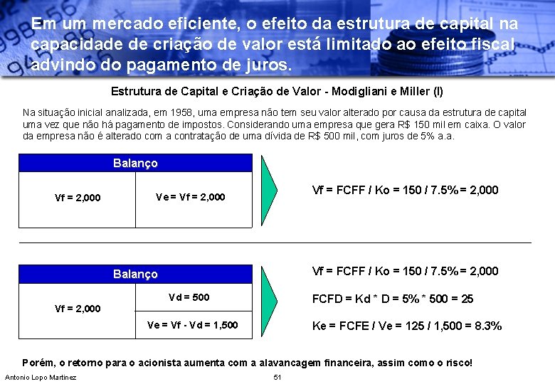 Em um mercado eficiente, o efeito da estrutura de capital na capacidade de criação