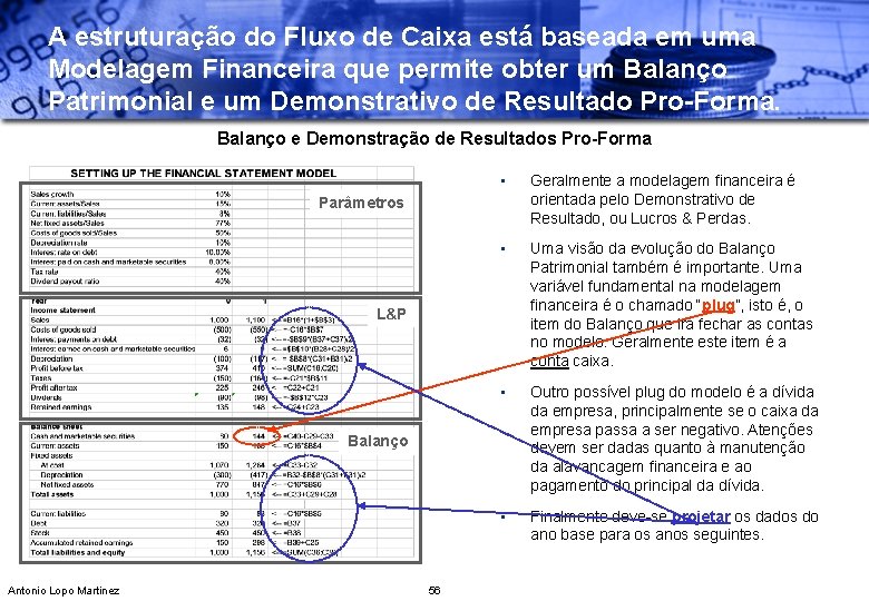 A estruturação do Fluxo de Caixa está baseada em uma Modelagem Financeira que permite