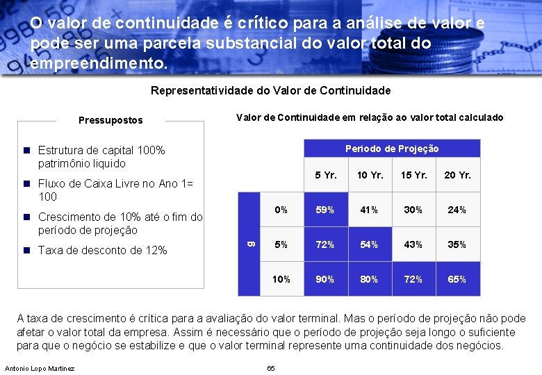 O valor de continuidade é crítico para a análise de valor e pode ser