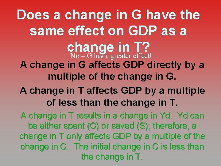 Does a change in G have the same effect on GDP as a change