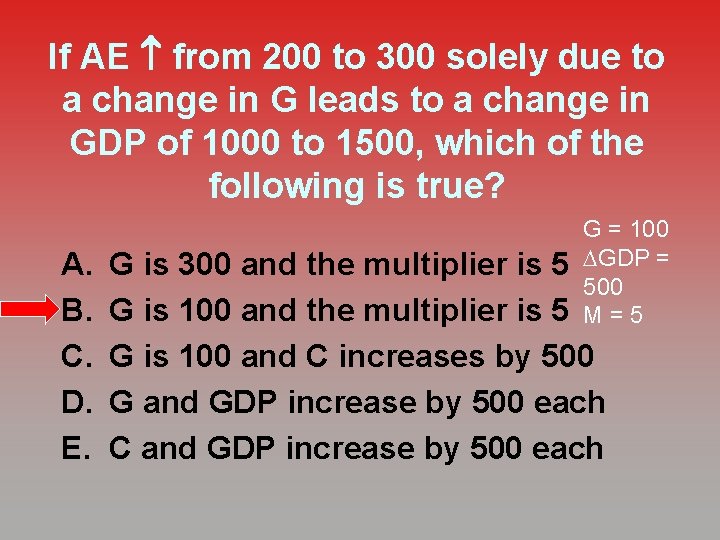 If AE from 200 to 300 solely due to a change in G leads