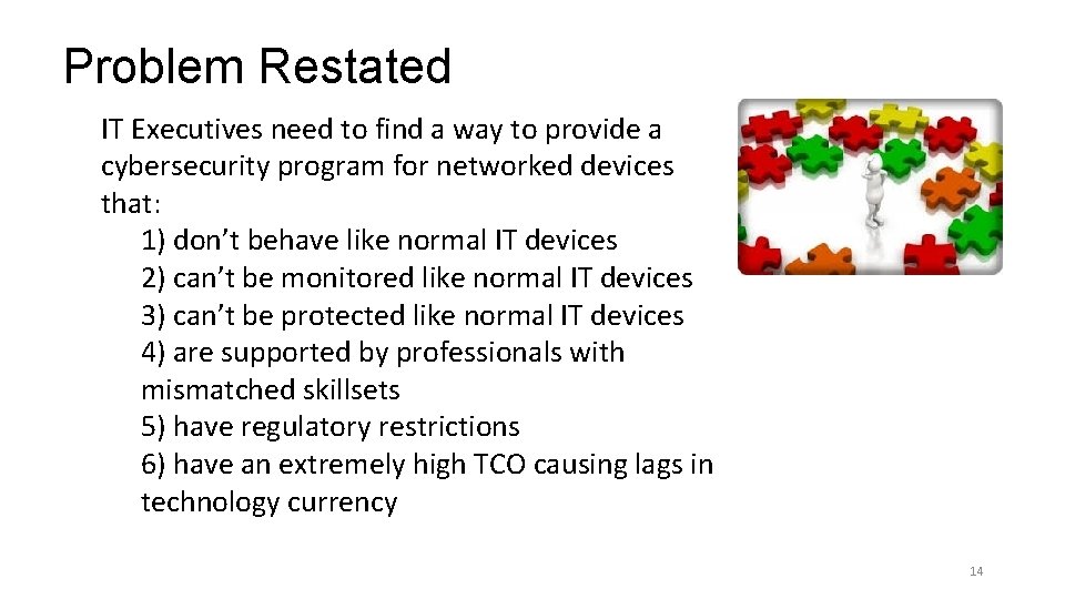 Problem Restated IT Executives need to find a way to provide a cybersecurity program