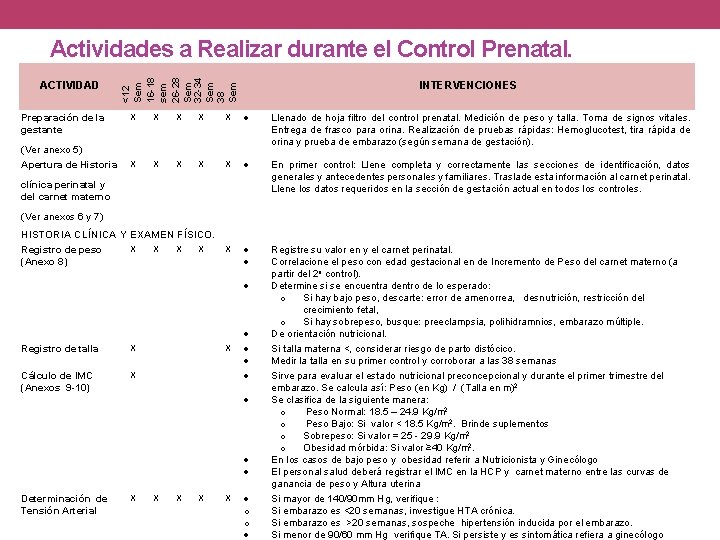 ACTIVIDAD <12 Sem 16 -18 sem 26 -28 Sem 32 -34 Sem 38 Sem