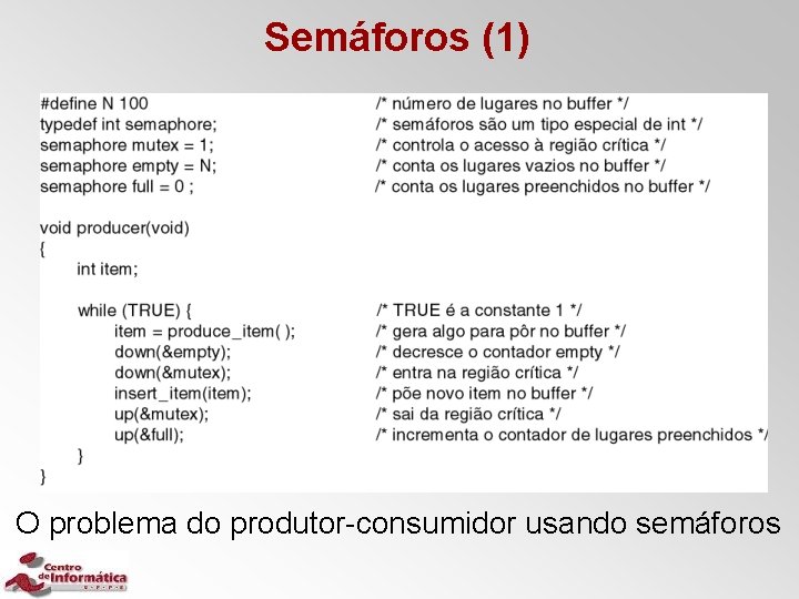 Semáforos (1) O problema do produtor-consumidor usando semáforos 